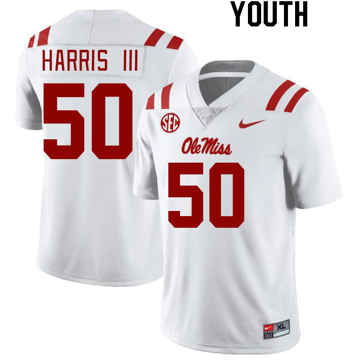 Youth #50 Tres Harris III Ole Miss Rebels College Football Jerseyes Stitched Sale-White